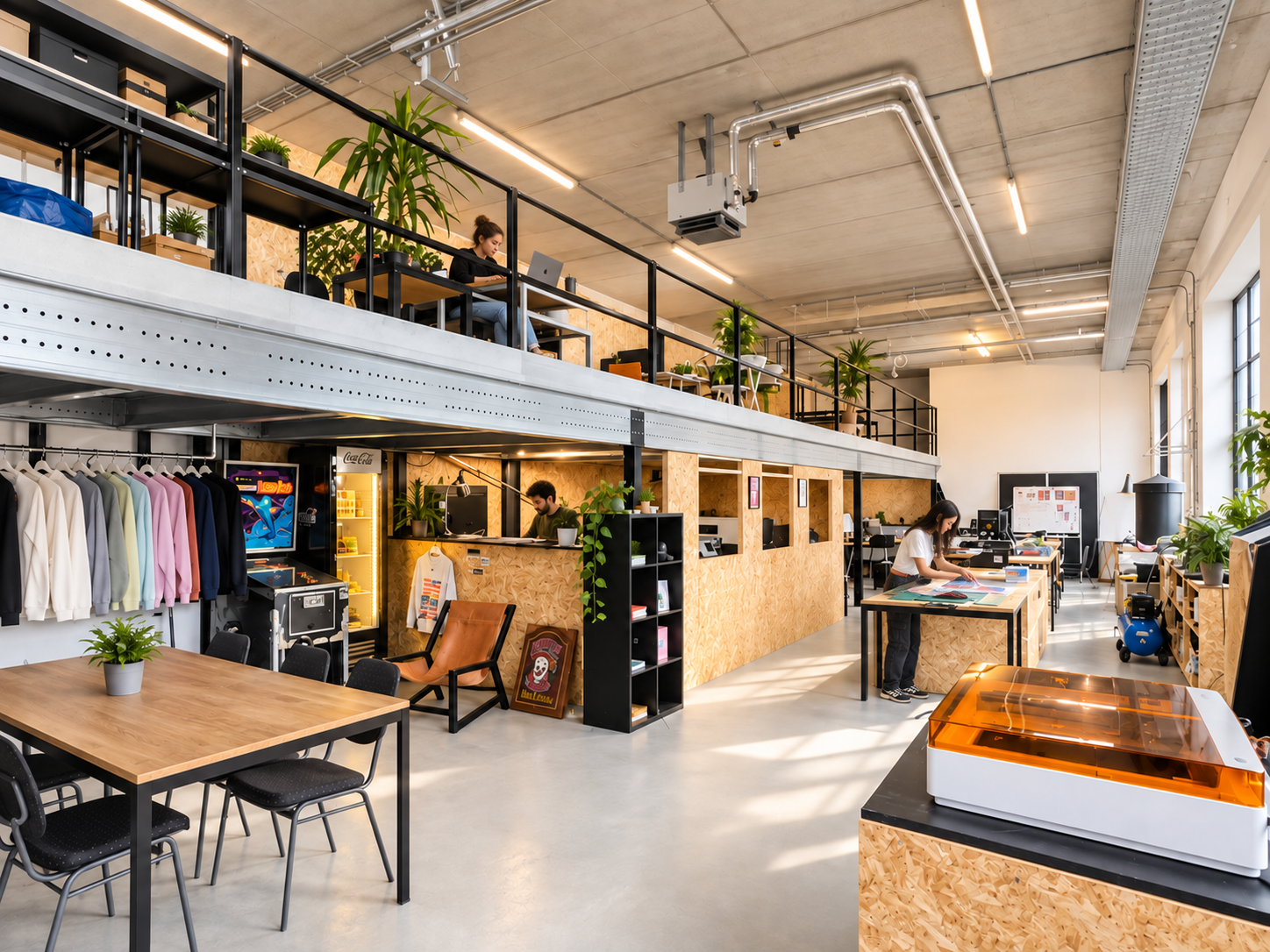 Werkplaats van De Textielfabriek met bedrukte bedrijfskleding